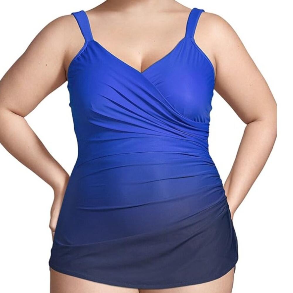 NWT Lands' End Blue Ombre Wrap Swim Dress 20W